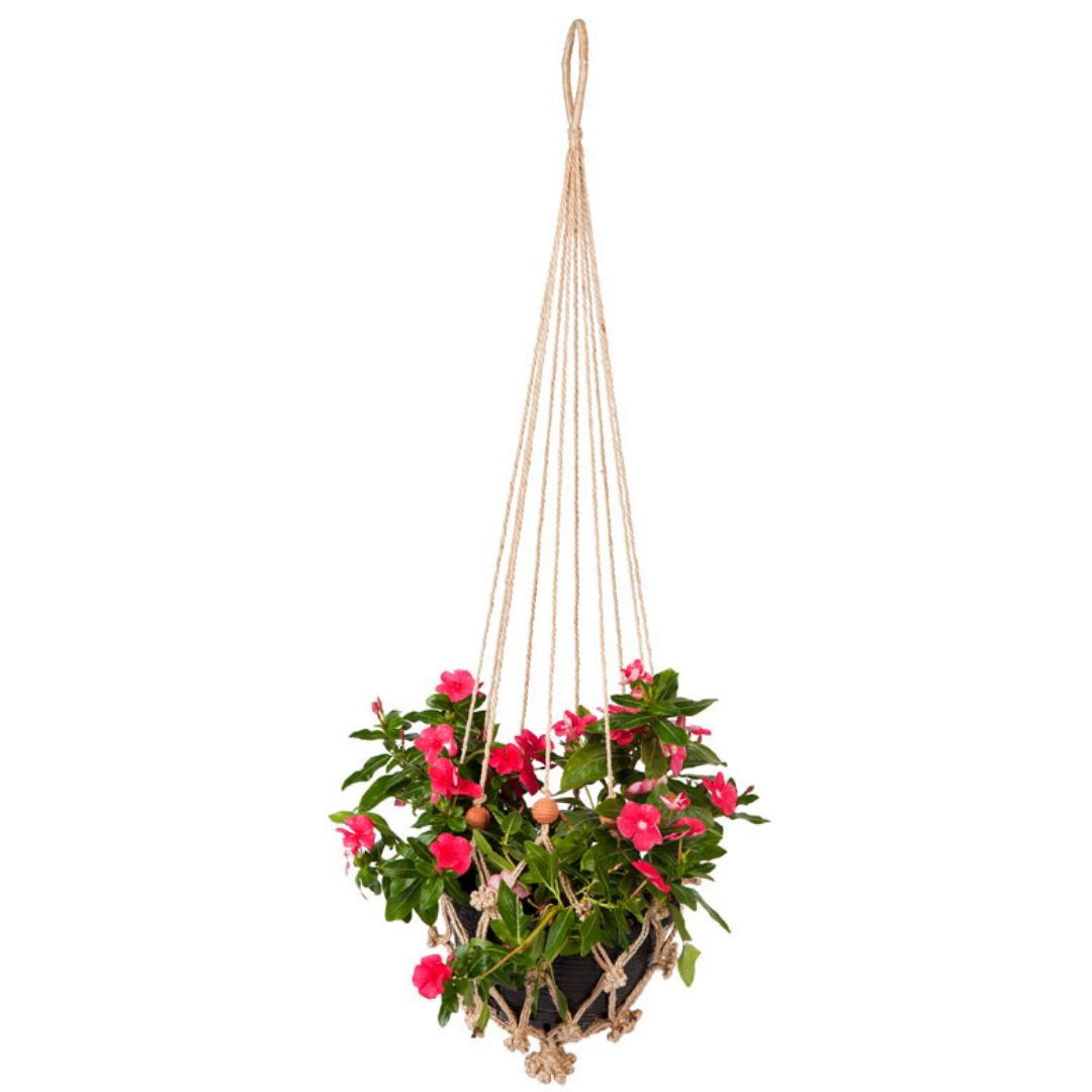 Sika Red Beads Handmade Macrame Jute Plant Hanger and Pot Holder - 105 cm