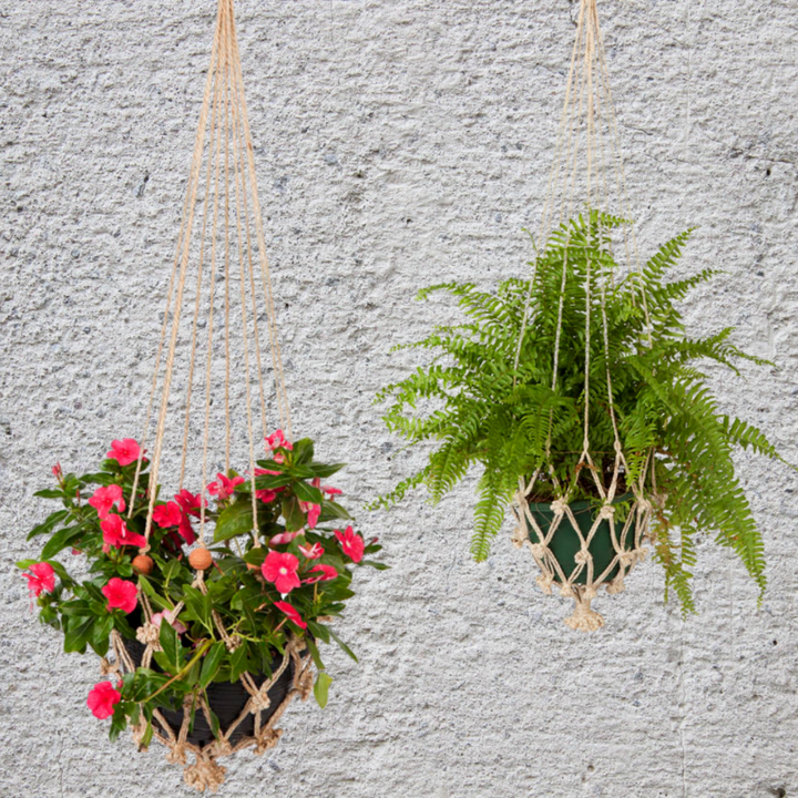 Set Of 4 Sika Red Beads Handmade Macrame Jute Plant Hanger & Pot Holder - 105 cm