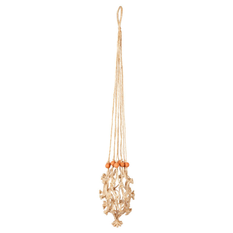 Sika Red Beads Handmade Macrame Jute Plant Hanger and Pot Holder - 105 cm