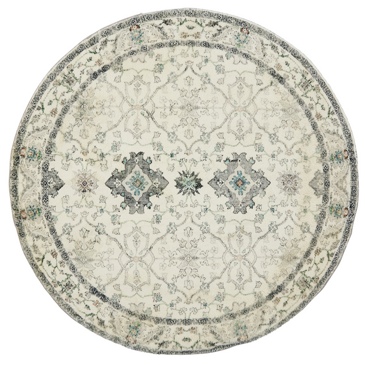 Susa Ivory Multicolour Distressed Round Area Rug