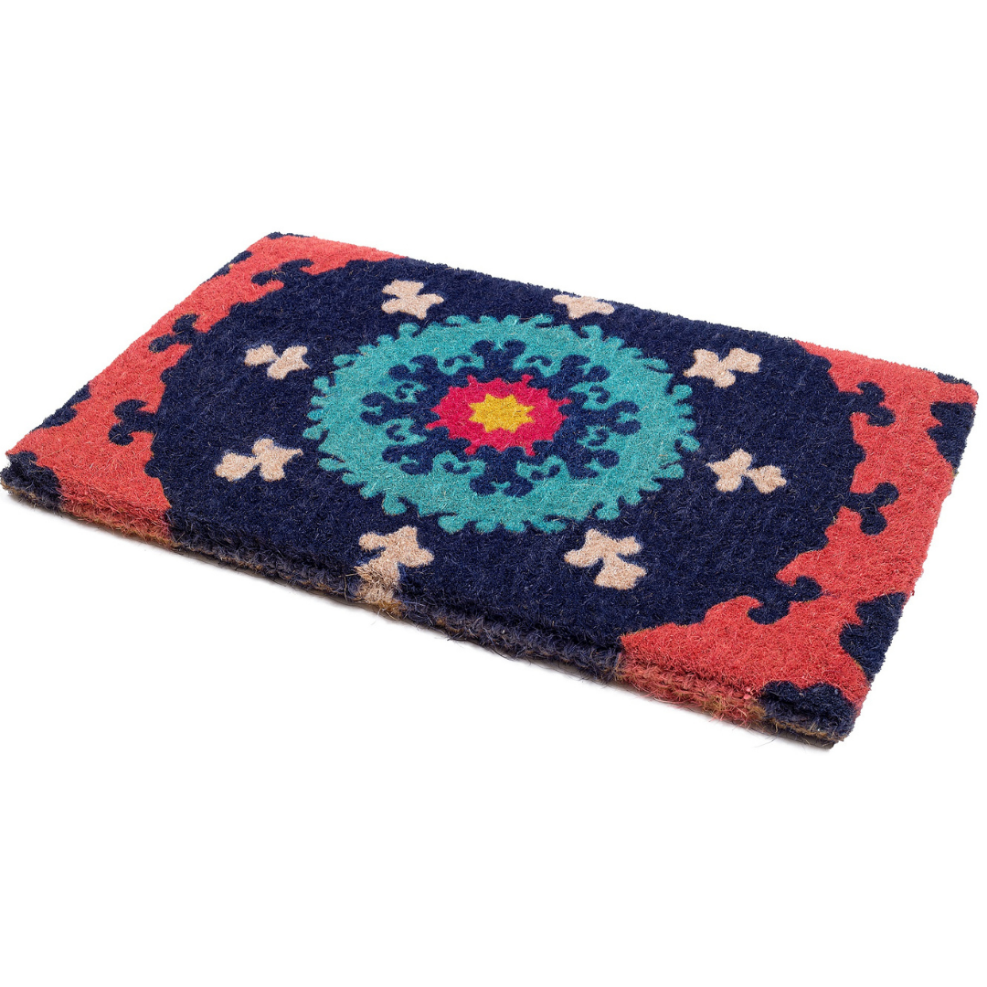 Suzanni Multicolour Blue Medallion Thick Doormat