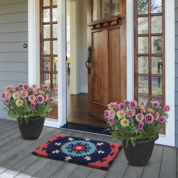 Suzanni Multicolour Blue Medallion Thick Doormat