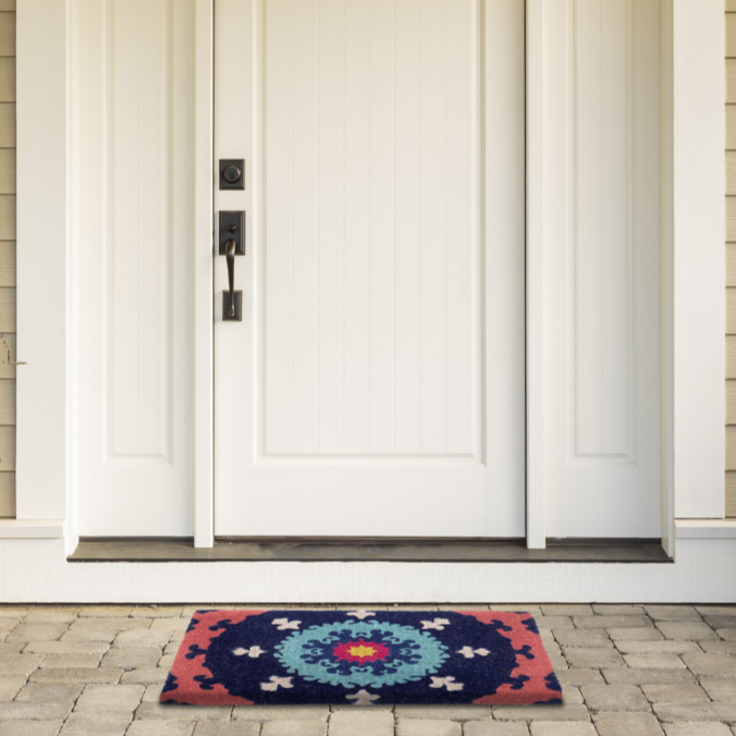 Suzanni Multicolour Blue Medallion Thick Doormat