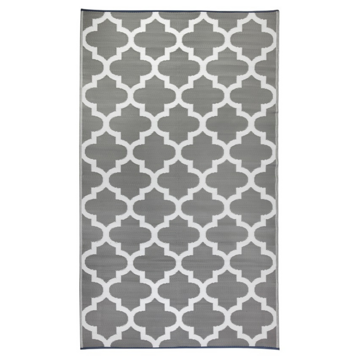 Tangier Grey And White Trellis Recycled Plastic Outdoor Rug