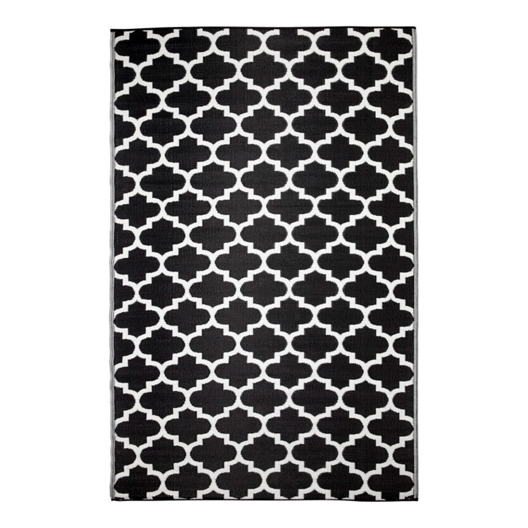 Tangier Black and White trellis Recycled Plastic Large Rug