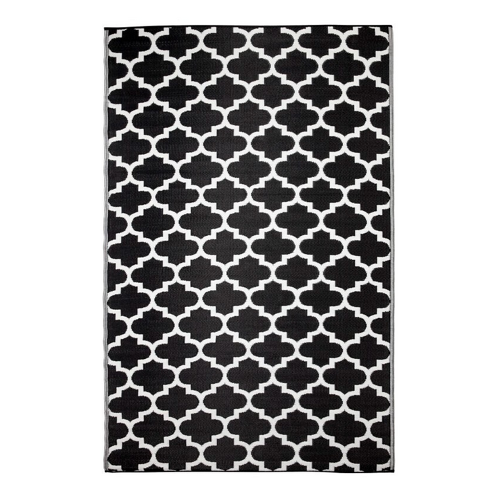 Tangier Black and White trellis Recycled Plastic Large Rug