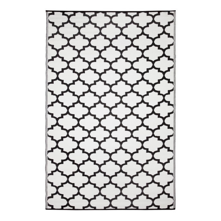 Tangier Black and White trellis Recycled Plastic Outdoor Rug