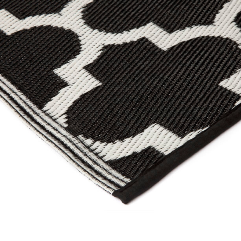 Tangier Black and White trellis Recycled Plastic Outdoor Rug