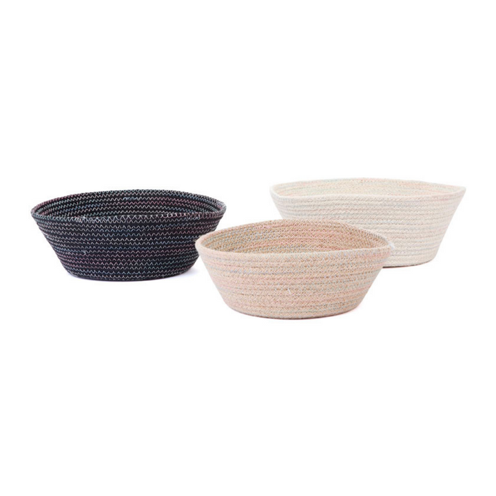 Set of 3 Tazing Modern Handmade Black & White Jute Decorative Fruit Bowls