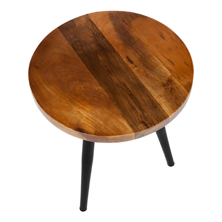 Roma Natural Mango Wood Tall Round Side Table With Black Metal Legs