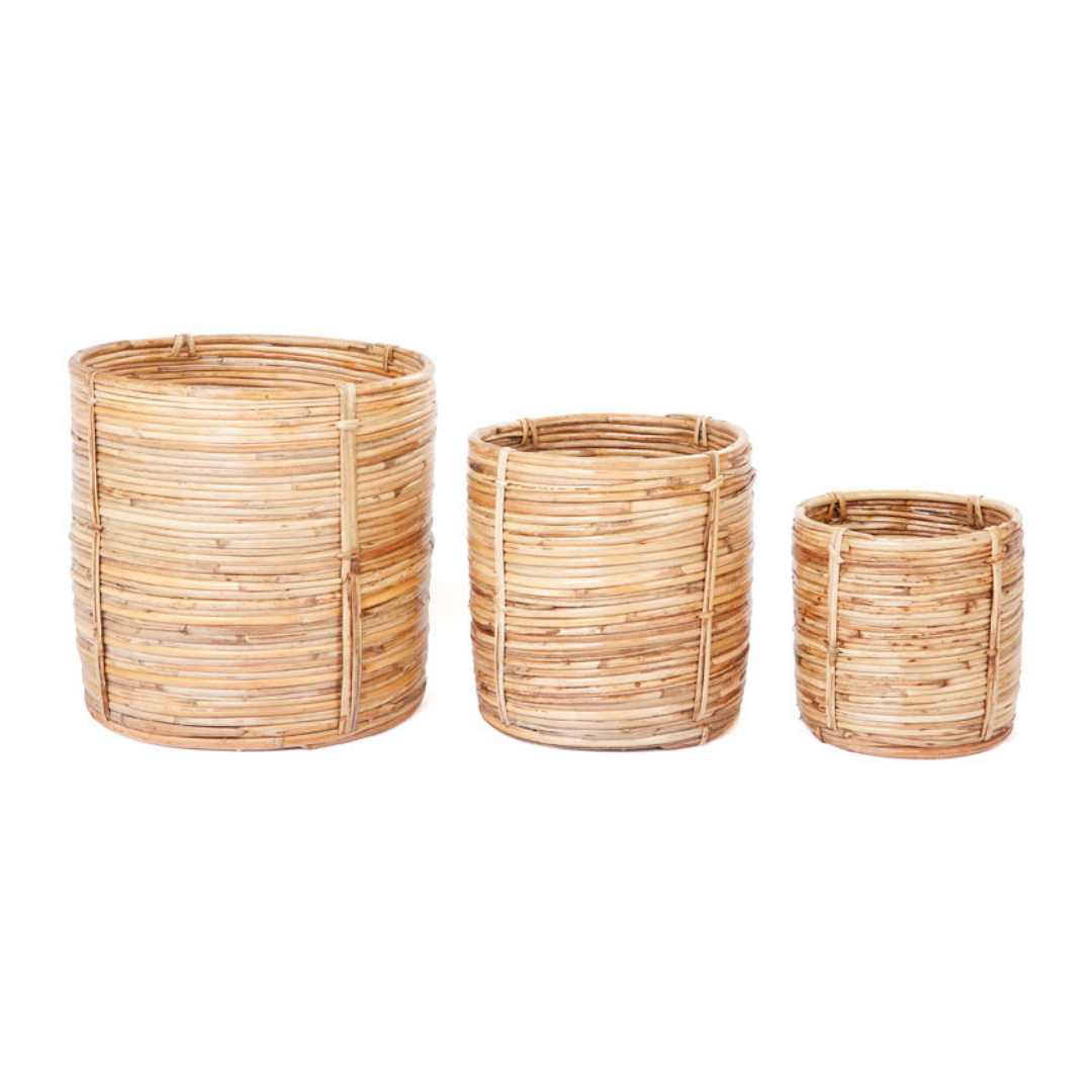 Set of 3 Ubud Handmade Natural Cane Storage Basket and Planter