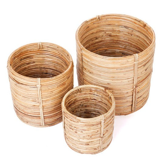 Set of 3 Ubud Handmade Natural Cane Storage Basket and Planter