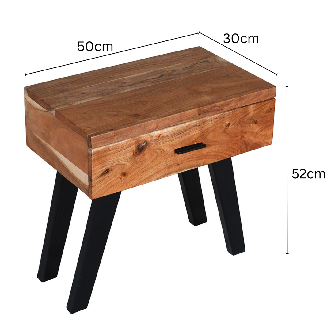 Vega Natural & Black Single Drawer Rectangle Wooden Bedside Table