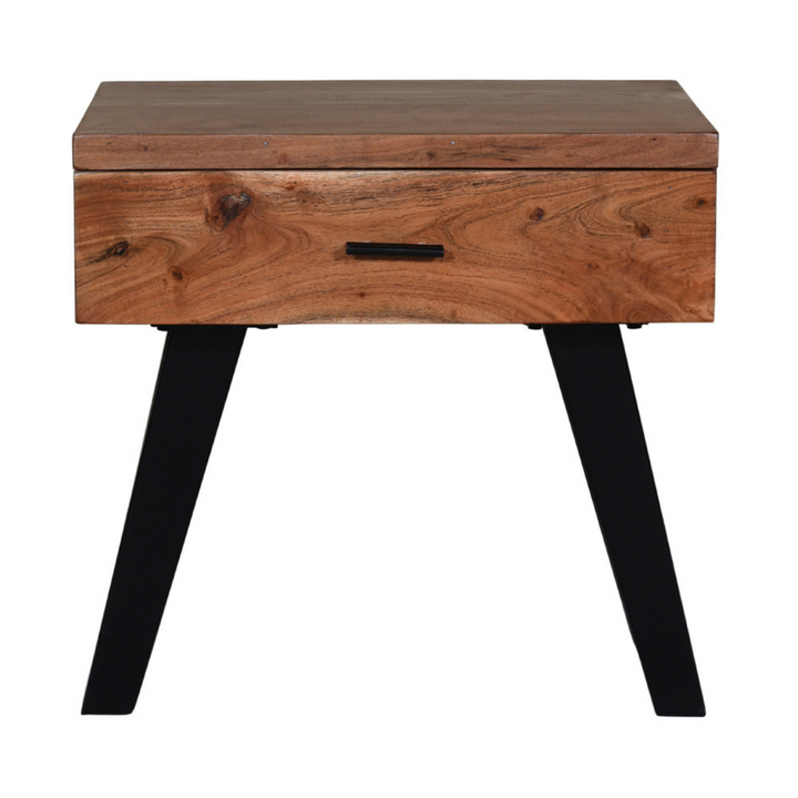 Vega Natural & Black Single Drawer Rectangle Wooden Bedside Table