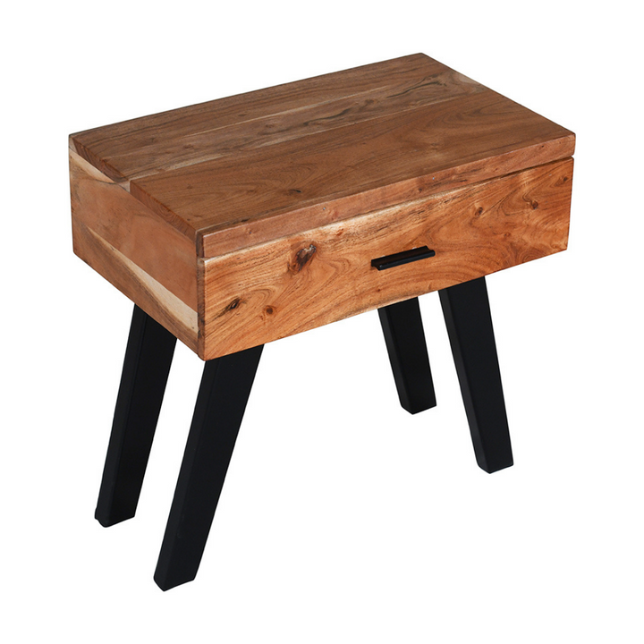 Vega Natural & Black Single Drawer Rectangle Wooden Bedside Table