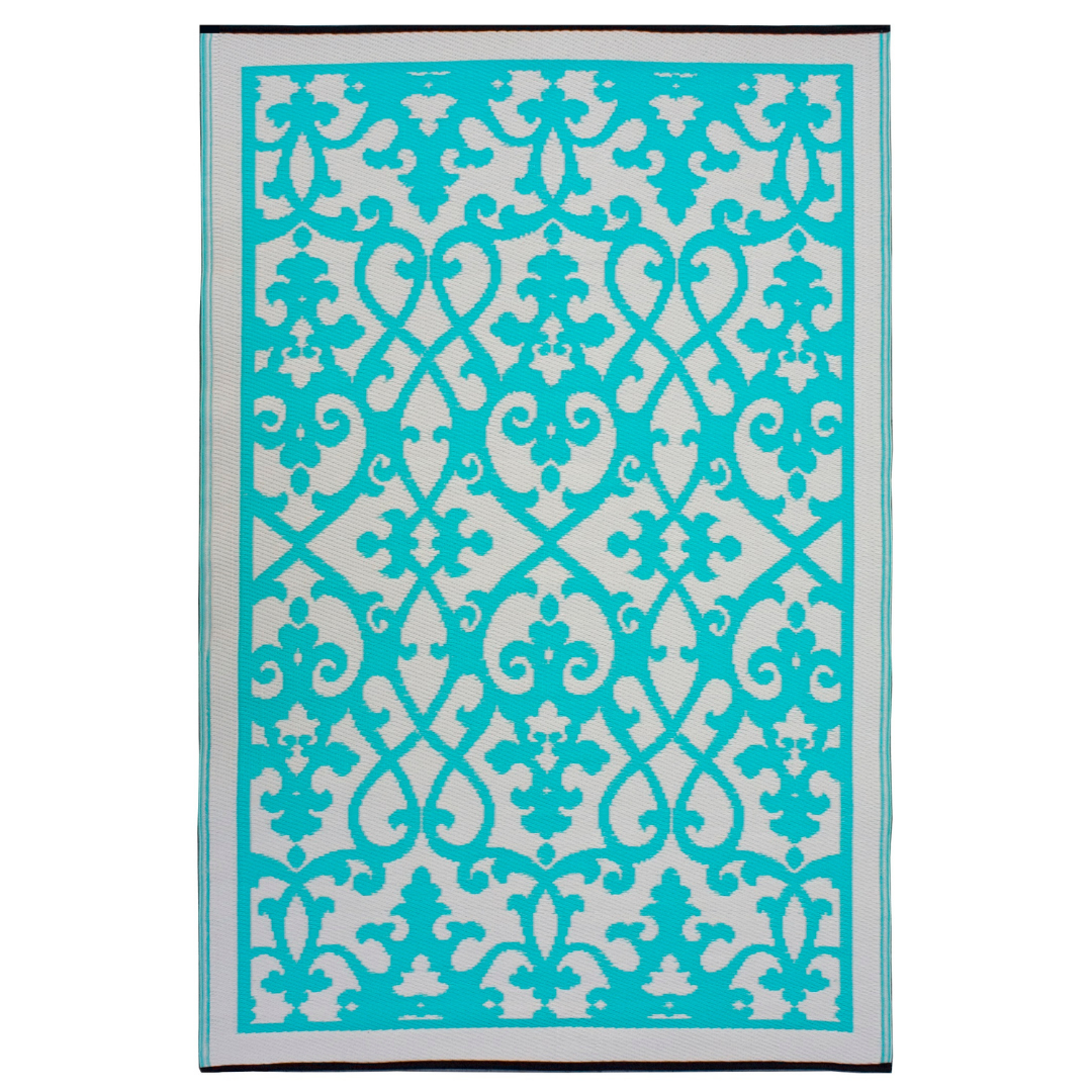 Venice Turquoise and Cream Traditional Recycled Plastic Outdoor Rug