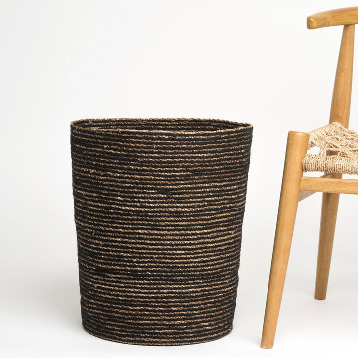 Williamsburg Black Seagrass and Jute Laundry & Storage Basket