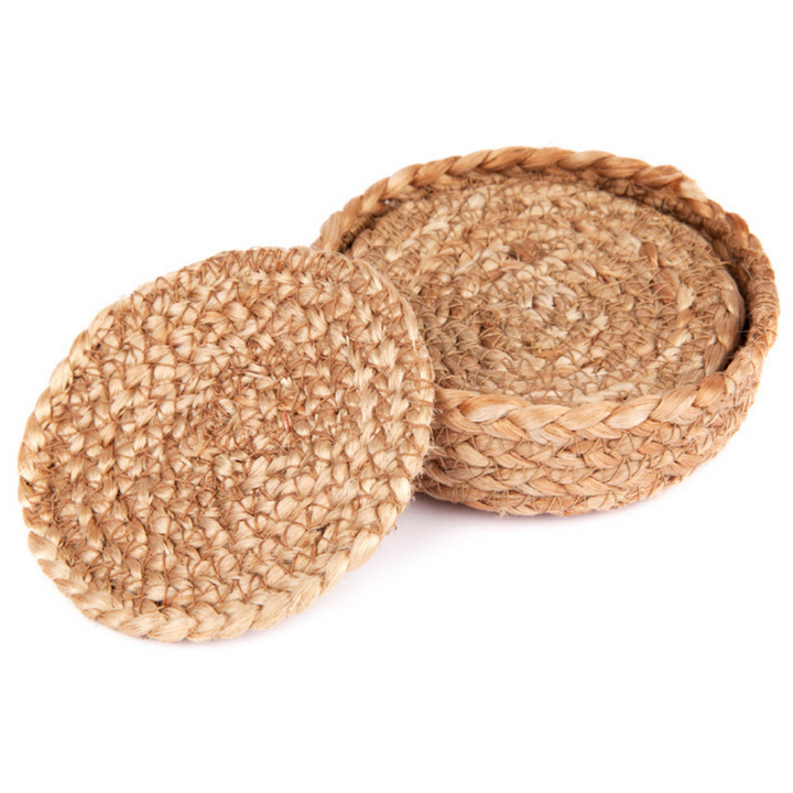 Set Of 4 Willow Natural Jute Round Placemats And Coasters