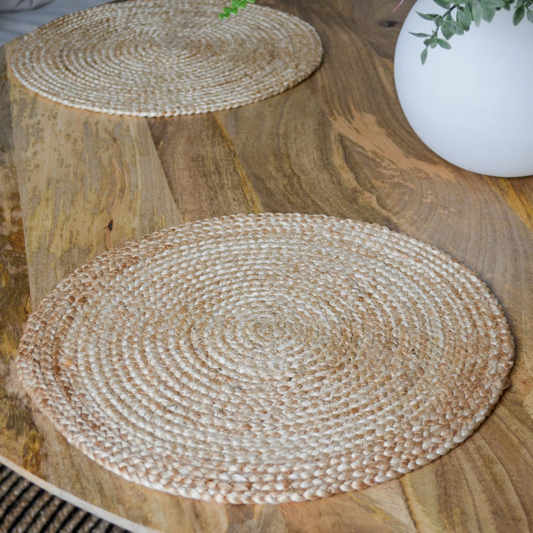 Set Of 4 Willow Natural Jute Round Placemats And Coasters