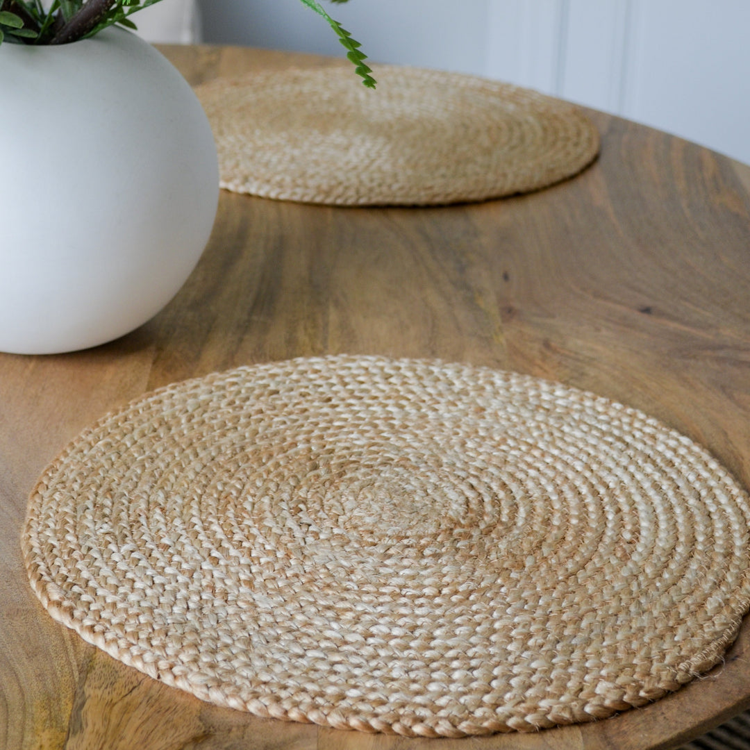 Set Of 4 Willow Natural Jute Round Placemats And Coasters