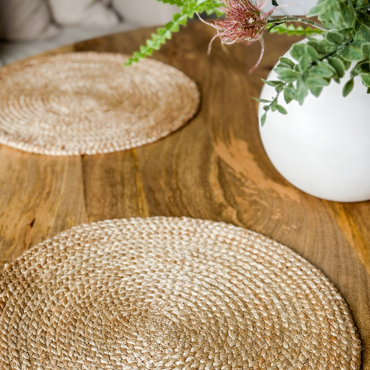 Set Of 4 Willow Natural Jute Round Placemats And Coasters