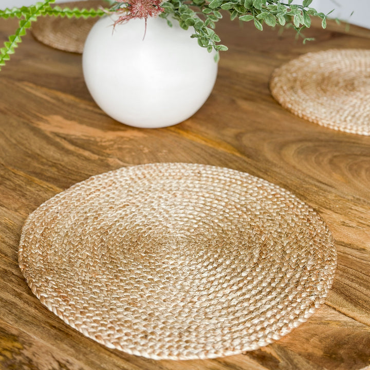 Set Of 4 Willow Natural Jute Round Placemats And Coasters