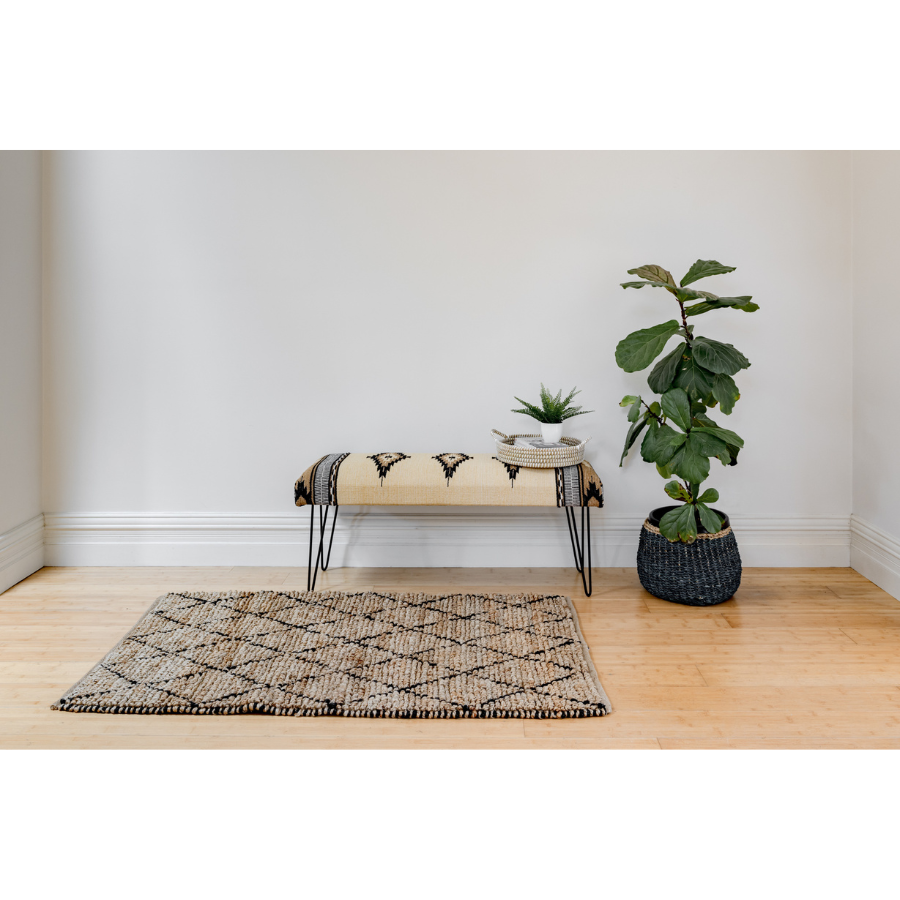 Anant Black and Natural Diamond Jute Area Rug