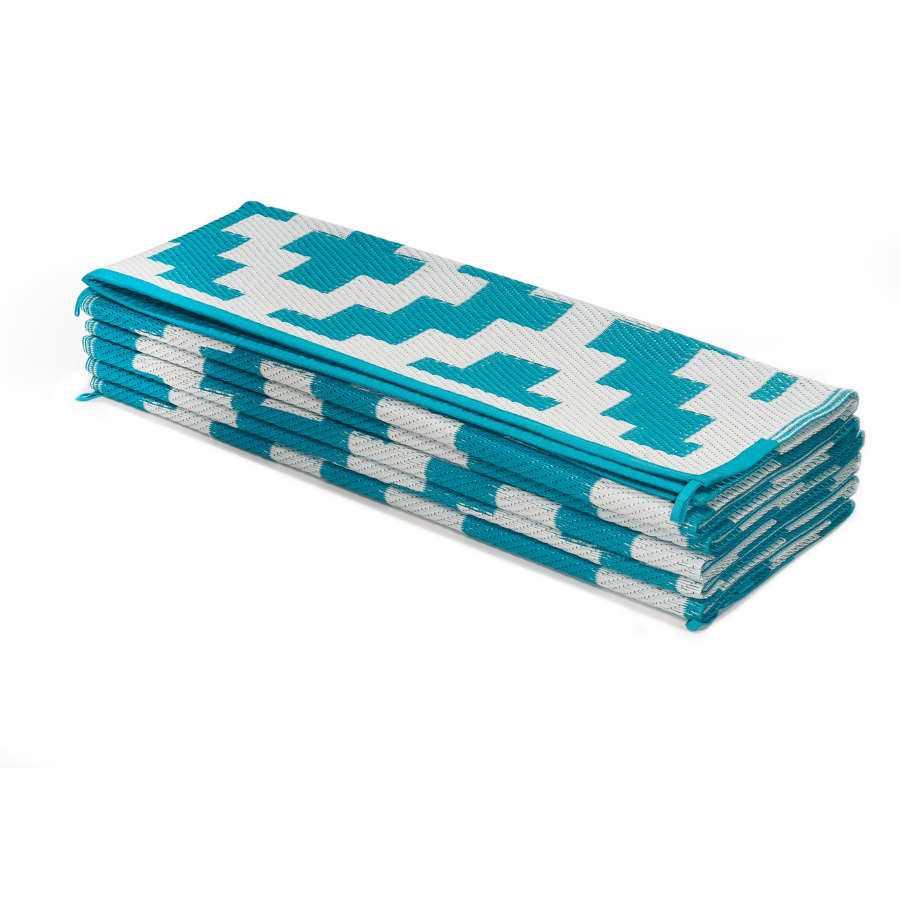 Aztec Teal and White Outdoor Rug - Fab Habitat , Recycled Plastic Rugs & Mats, [product_size],