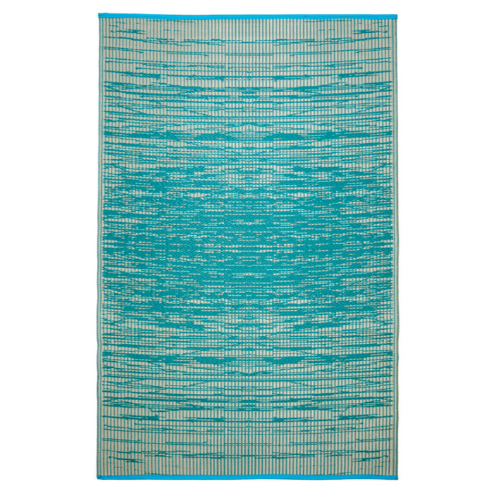 Brooklyn Teal and White Modern Recycled Plastic Reversible Outdoor Area Rug