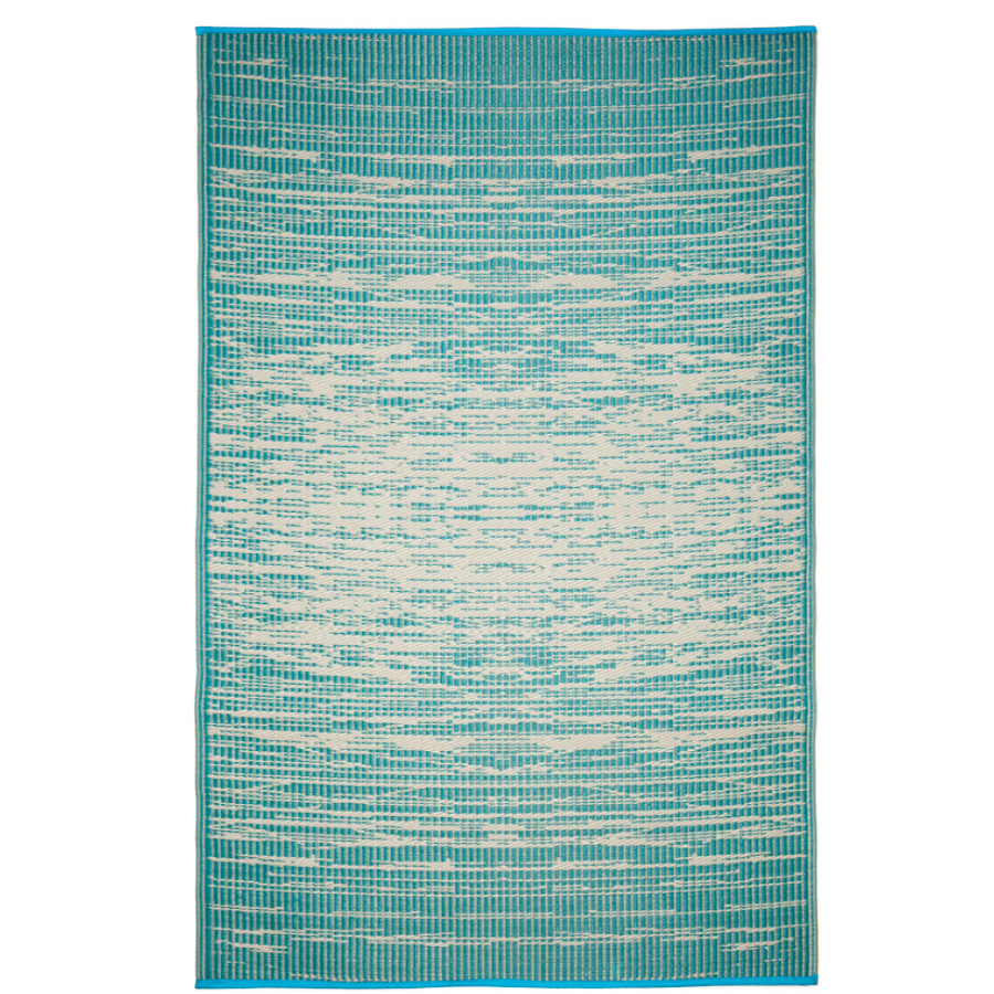 Brooklyn Teal and White Modern Recycled Plastic Reversible Outdoor Rug