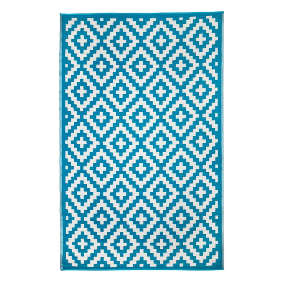 Aztec Teal & White Diamond Pattern Foldable Waterproof Large Camping Mat - 270x270 CM - Camping Mats Fab Habitat