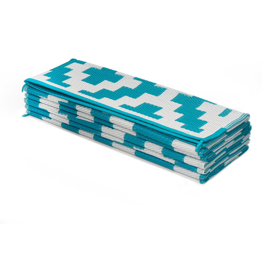 Aztec Teal & White Diamond Pattern Foldable Waterproof Large Camping Mat - 270x270 CM - Camping Mats Fab Habitat