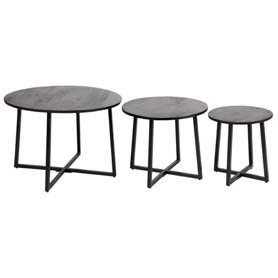 Set Of 3 Rio Black Round Nested Mango Wood Coffee Table - Coffee Tables Fab Habitat