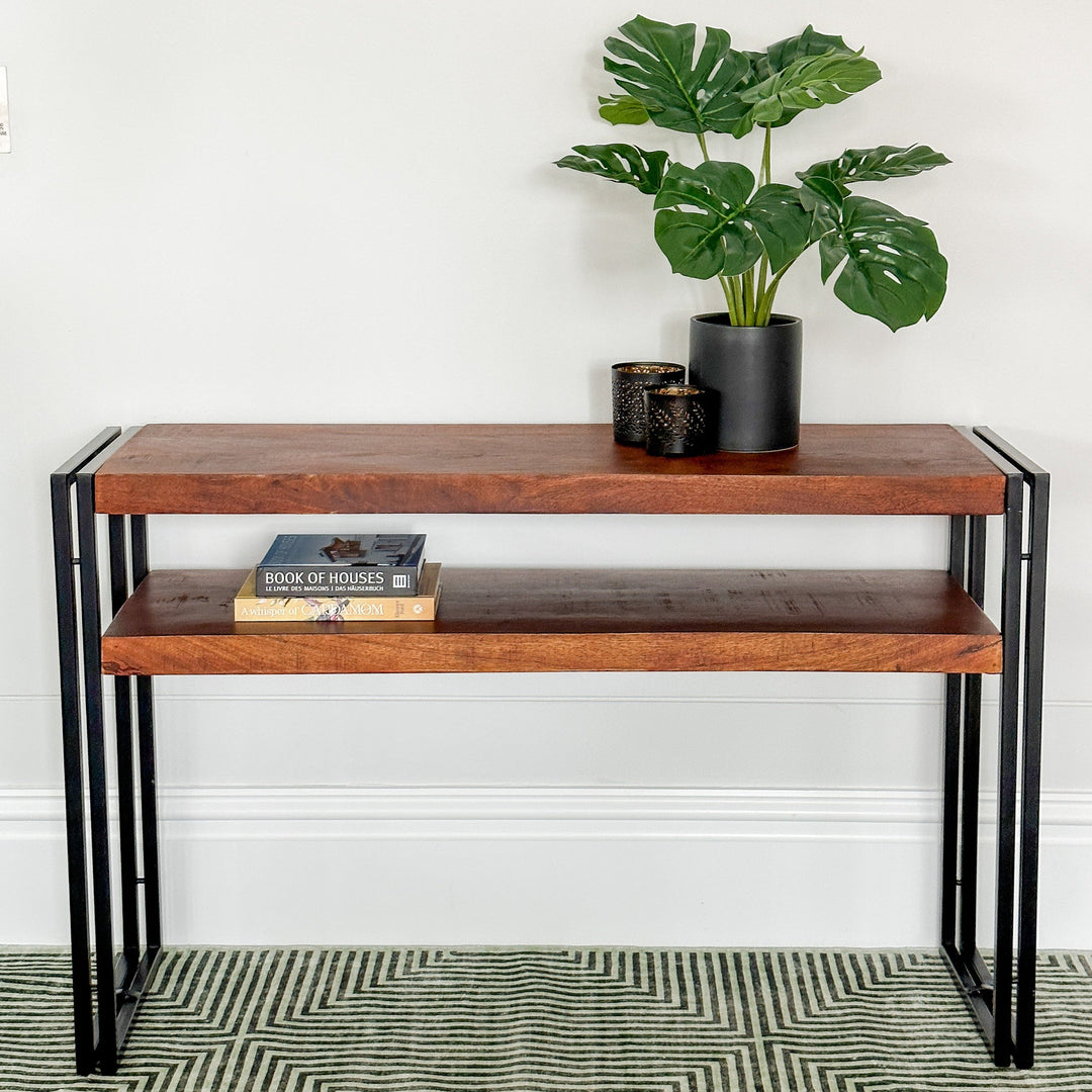 Astra 2 Shelves Mango Wood Industrial Console Table - Console Tables Fab Habitat