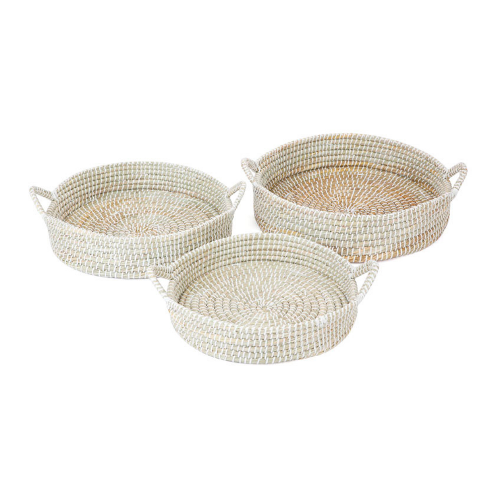 Set of 3 Mowdok Handmade Kaisa Grass Round Decorative Platter Trays - Decorative Bowls & Accents Fab Habitat