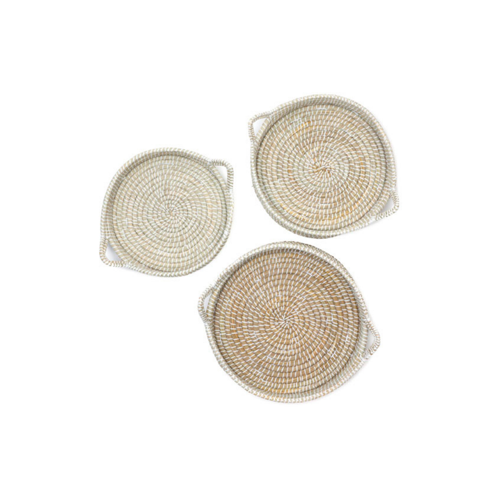 Set of 3 Mowdok Handmade Kaisa Grass Round Decorative Platter Trays - Decorative Bowls & Accents Fab Habitat