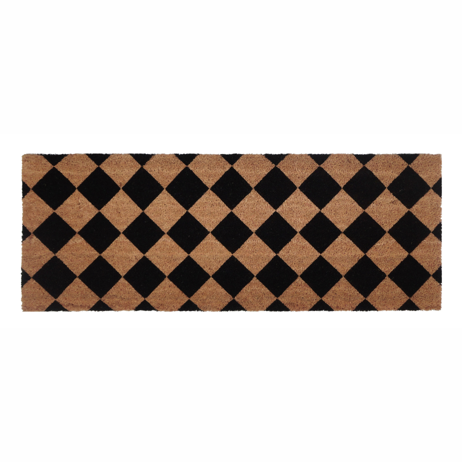 Diamond Pattern Black & Natural PVC Backed Long Doormat - Doormats Fab Habitat