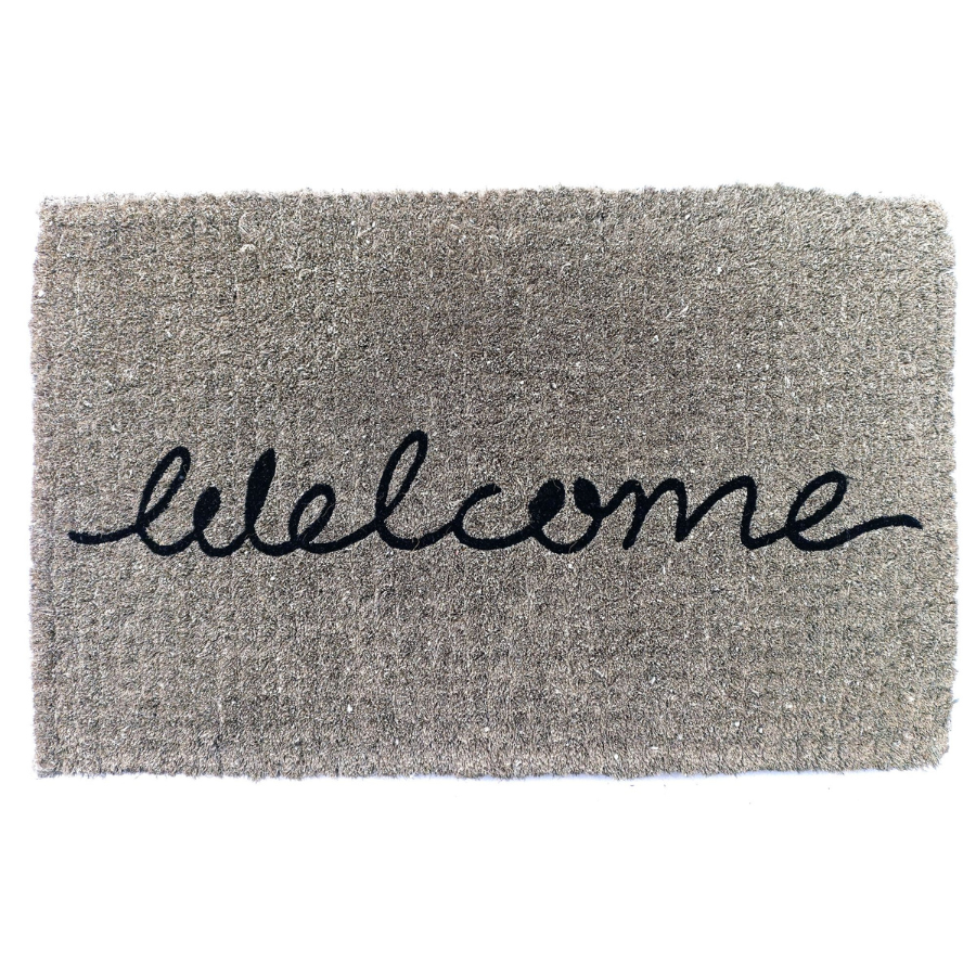 Grey Cursive 100% Coir Long Welcome Doormat - Doormats Fab Habitat