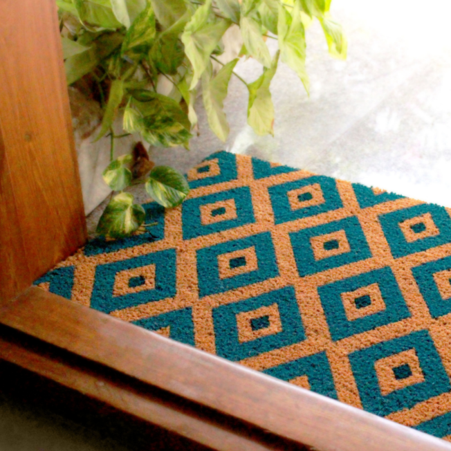 Kimberley Blue Diamond PVC Backed Long Coir Doormat - Doormats Fab Habitat