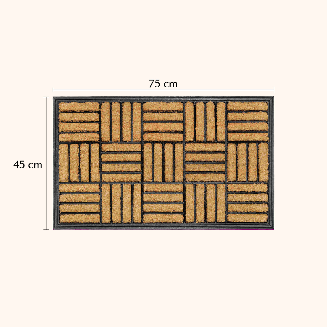 Parquet Tiles Geometrical Rubber Bordered Coir Doormat - Doormats Fab Habitat