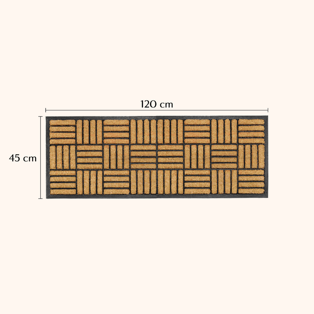 Parquet Tiles Geometrical Rubber Bordered Long Coir Doormat - Doormats Fab Habitat