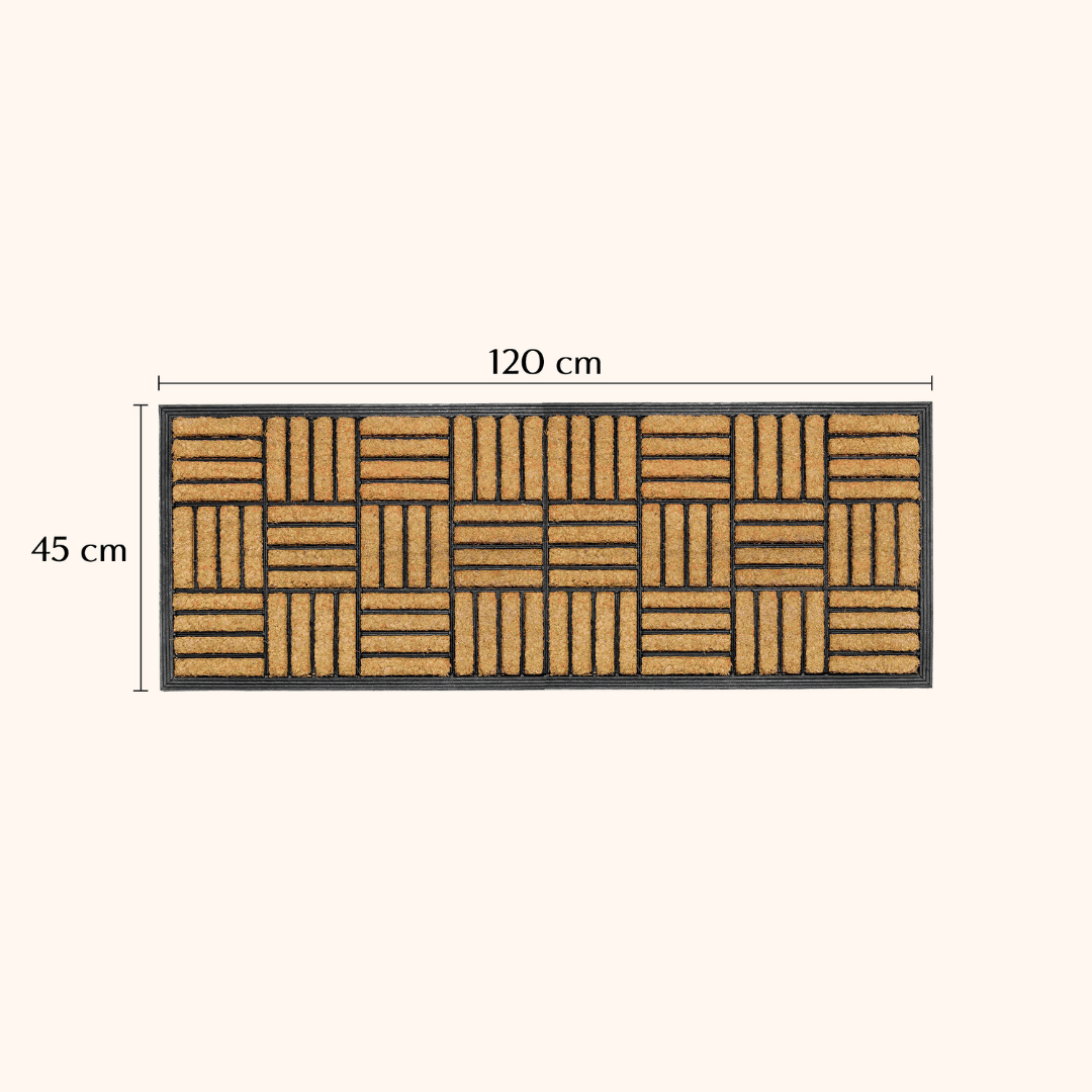 Parquet Tiles Geometrical Rubber Bordered Long Coir Doormat - Doormats Fab Habitat