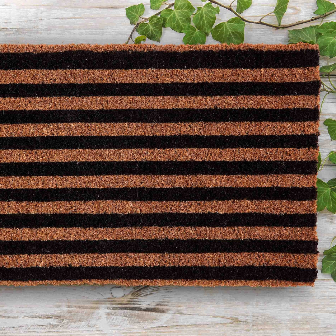 Straight Lines Black Striped Extra Long Coir Doormat - Doormats Fab Habitat