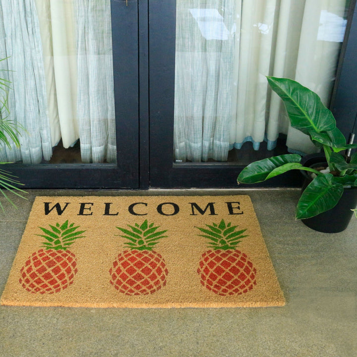 Welcome Pineapple PVC Backed Coir Doormat - Doormats Fab Habitat