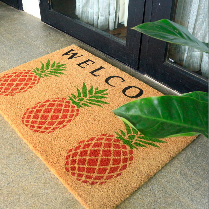 Welcome Pineapple PVC Backed Coir Doormat - Doormats Fab Habitat