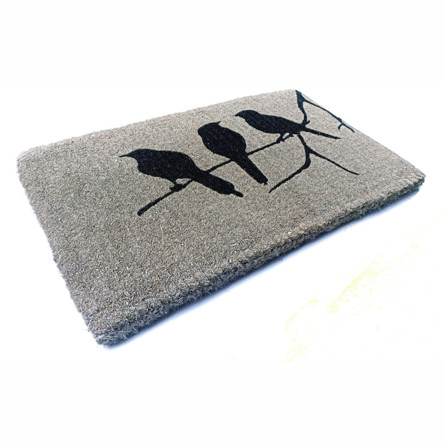 Birds on Branch Grey and Black 100% Coir Doormat - Doormats Fab Habitat