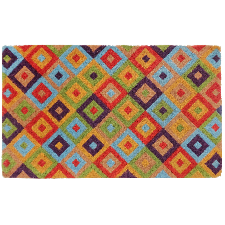 Saman Multicolour Diamond Thick Coir Doormat - Doormats Fab Habitat