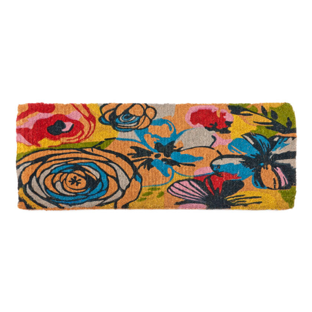 Watercolour Floral Thick Long Coir Doormat for Home - Doormats Fab Habitat