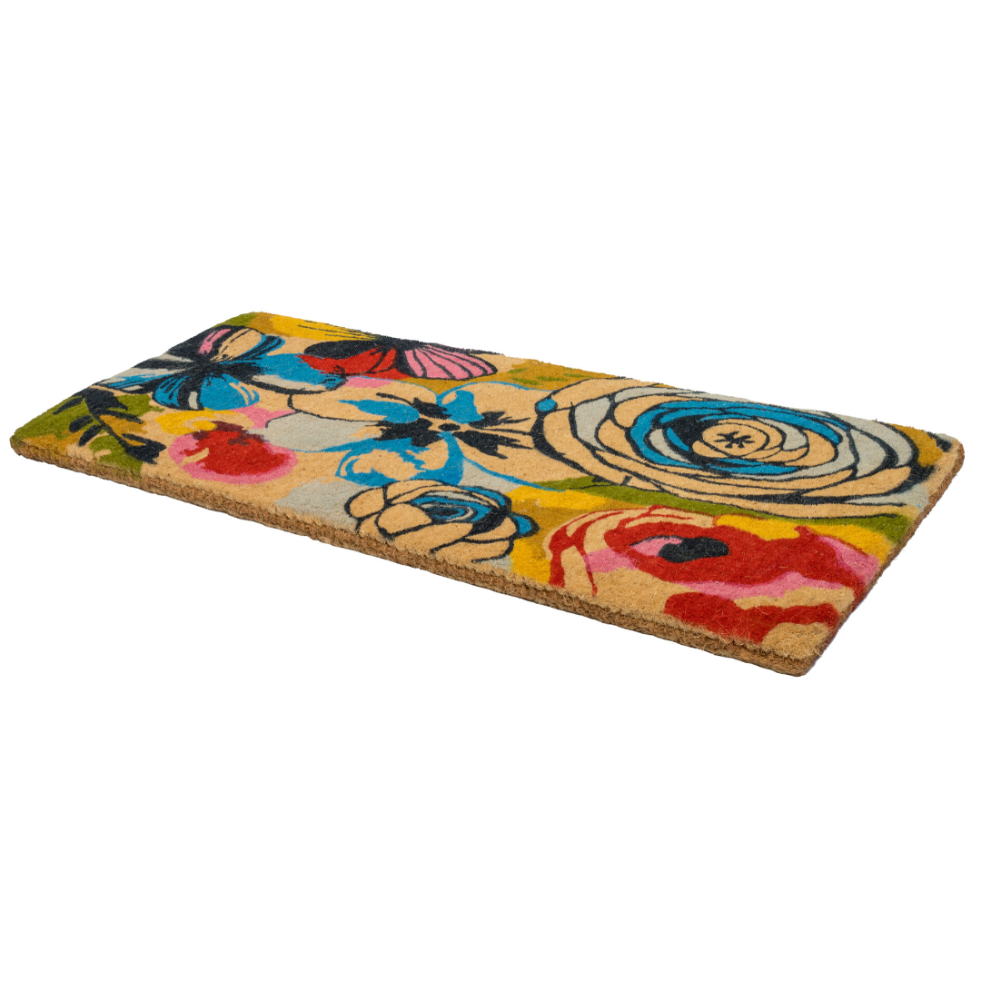 Watercolour Floral Thick Long Coir Doormat for Home - Doormats Fab Habitat