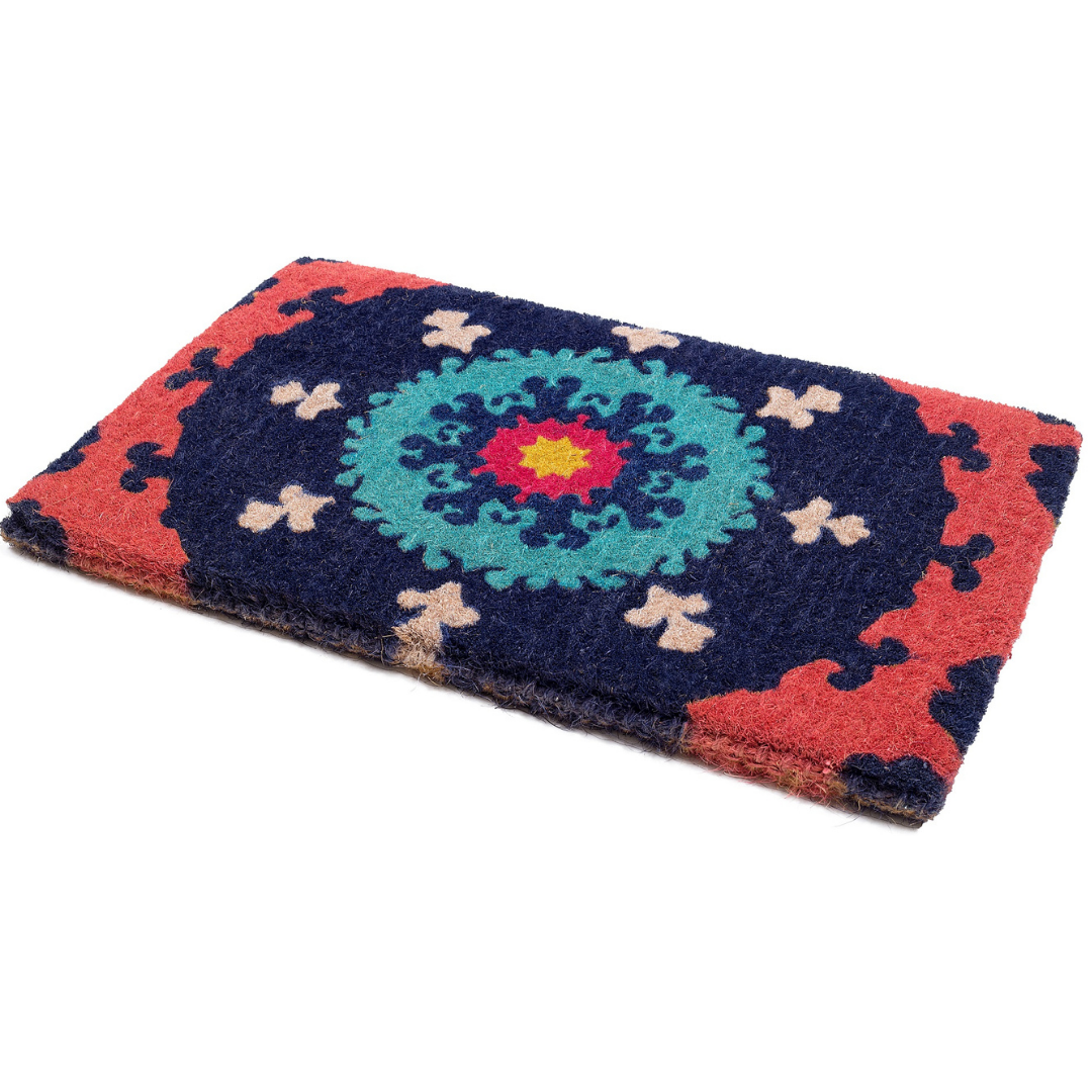 Suzanni Multicolour Blue Medallion Thick Doormat - Doormats Fab Habitat